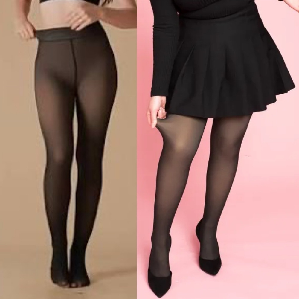 Nude Fleece Lined Skin Illusion Thermal Base Layer Black Tights Leggings XS-M